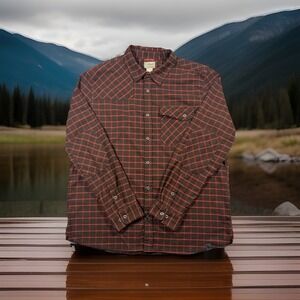 LL Bean Flannel Shirt Men's L Plaid Red Black Elbow Patch Flannel